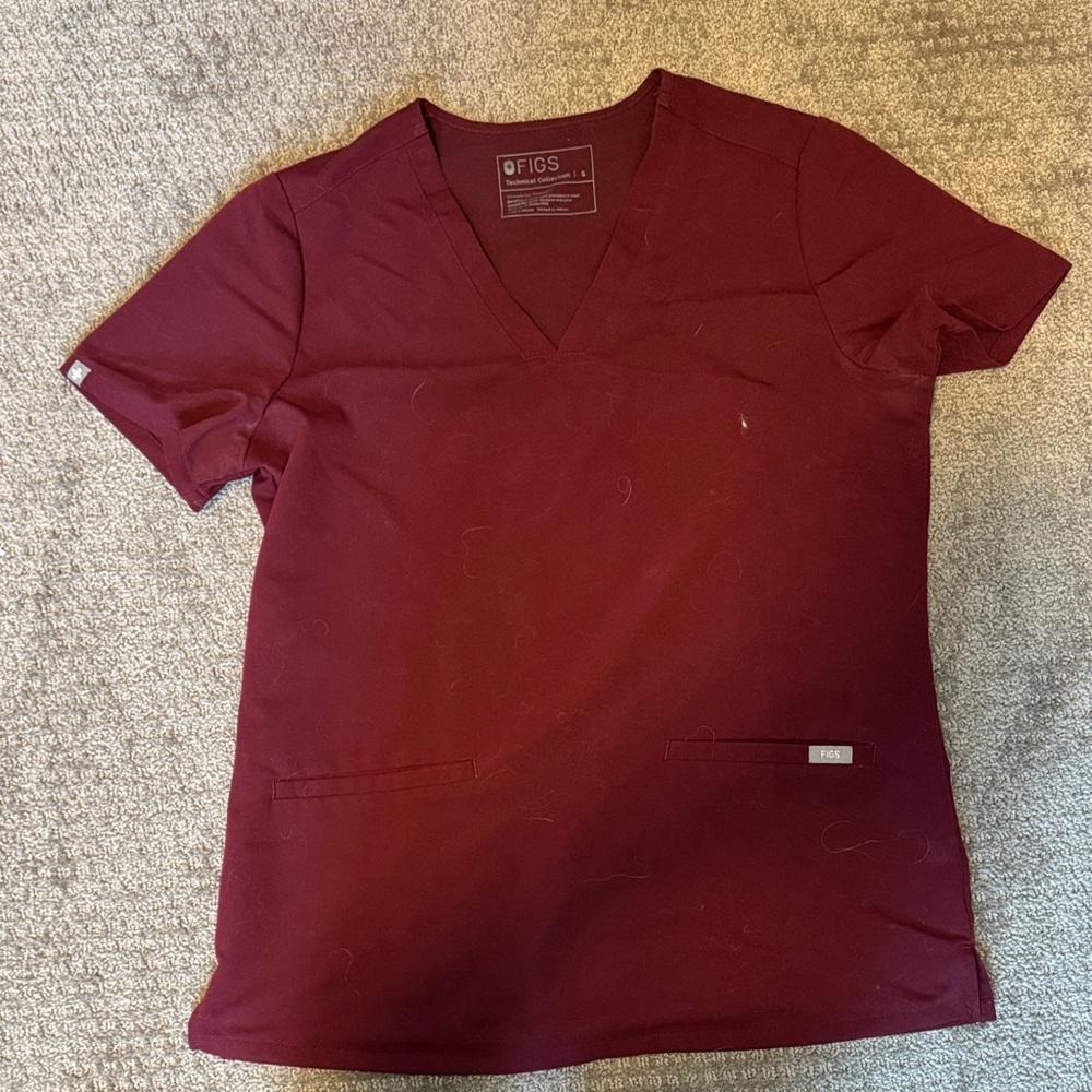 Figs Women's Maroon Short Sleeve Top